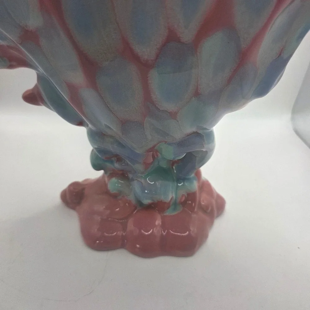 1930s RumRill Art Pottery Pink Blue Fan Shell Vase Planter Art Deco